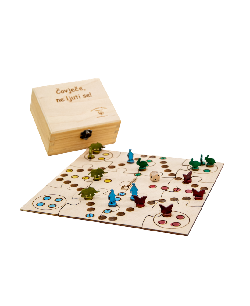 Drvena društvena igra "Čovječe ne ljuti se", u drvenoj kutiji, KDIm-101