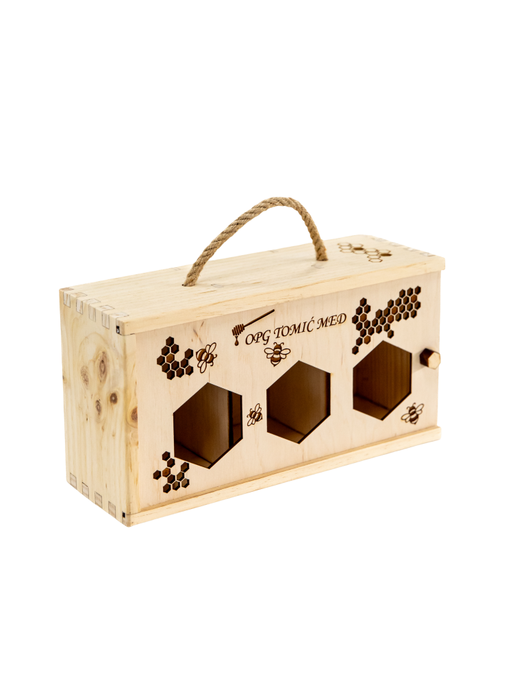 Drvena kutija-nosiljka-stalak za 3x med KNS-106-3M